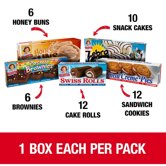 Little Debbie Assorted Pack, Zebra Cake, Cosmic Brownie, Honey Bread, Oatmeal Cream Pie, and Swiss Roll (1 box each)