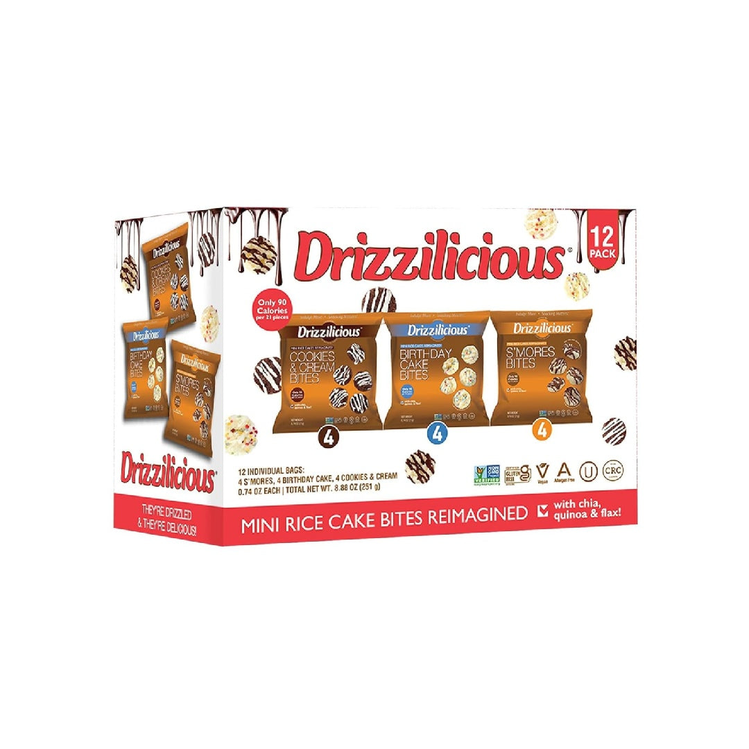 Drizzilicious Mini Rice Krispie Assorted Packets - Rice Crispies, Only 90 Calories Per Bag - 0.74 oz (Pack of 12)