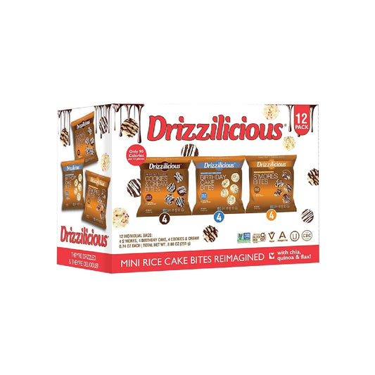Drizzilicious Mini Rice Krispie Assorted Packets - Rice Crispies, Only 90 Calories Per Bag - 0.74 oz (Pack of 12)