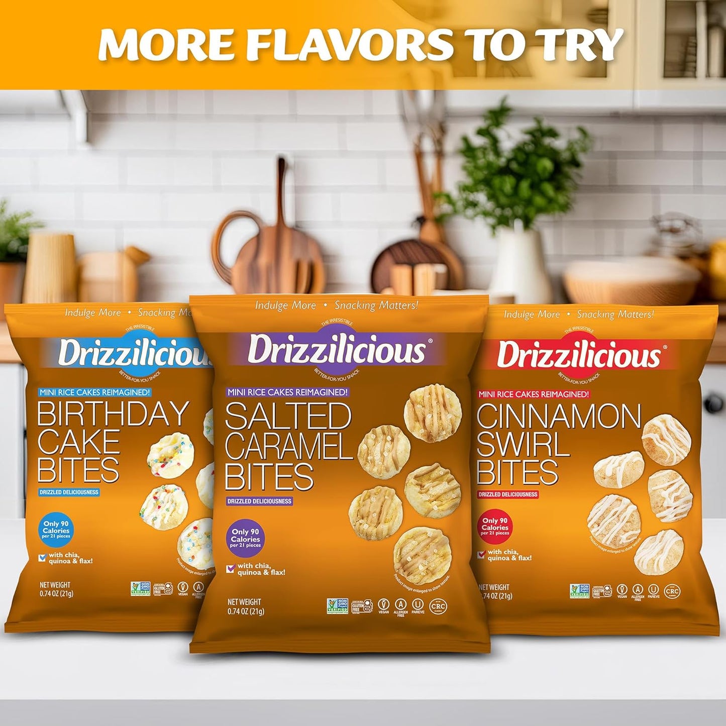Drizzilicious Mini Rice Krispie Assorted Packets - Rice Crispies, Only 90 Calories Per Bag - 0.74 oz (Pack of 12)