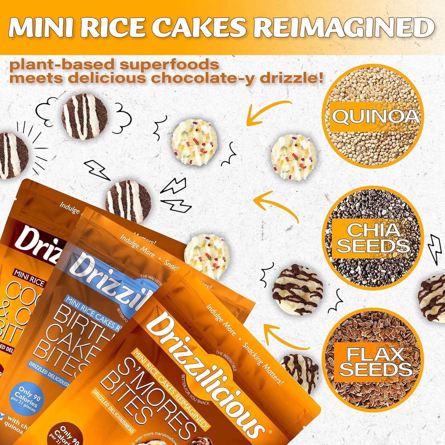 Drizzilicious Mini Rice Krispie Assorted Packets - Rice Crispies, Only 90 Calories Per Bag - 0.74 oz (Pack of 12)